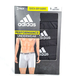 Adidas Mens 3 pack 9" Long Boxer Brief Underwear Size Small Black Quick-Dry